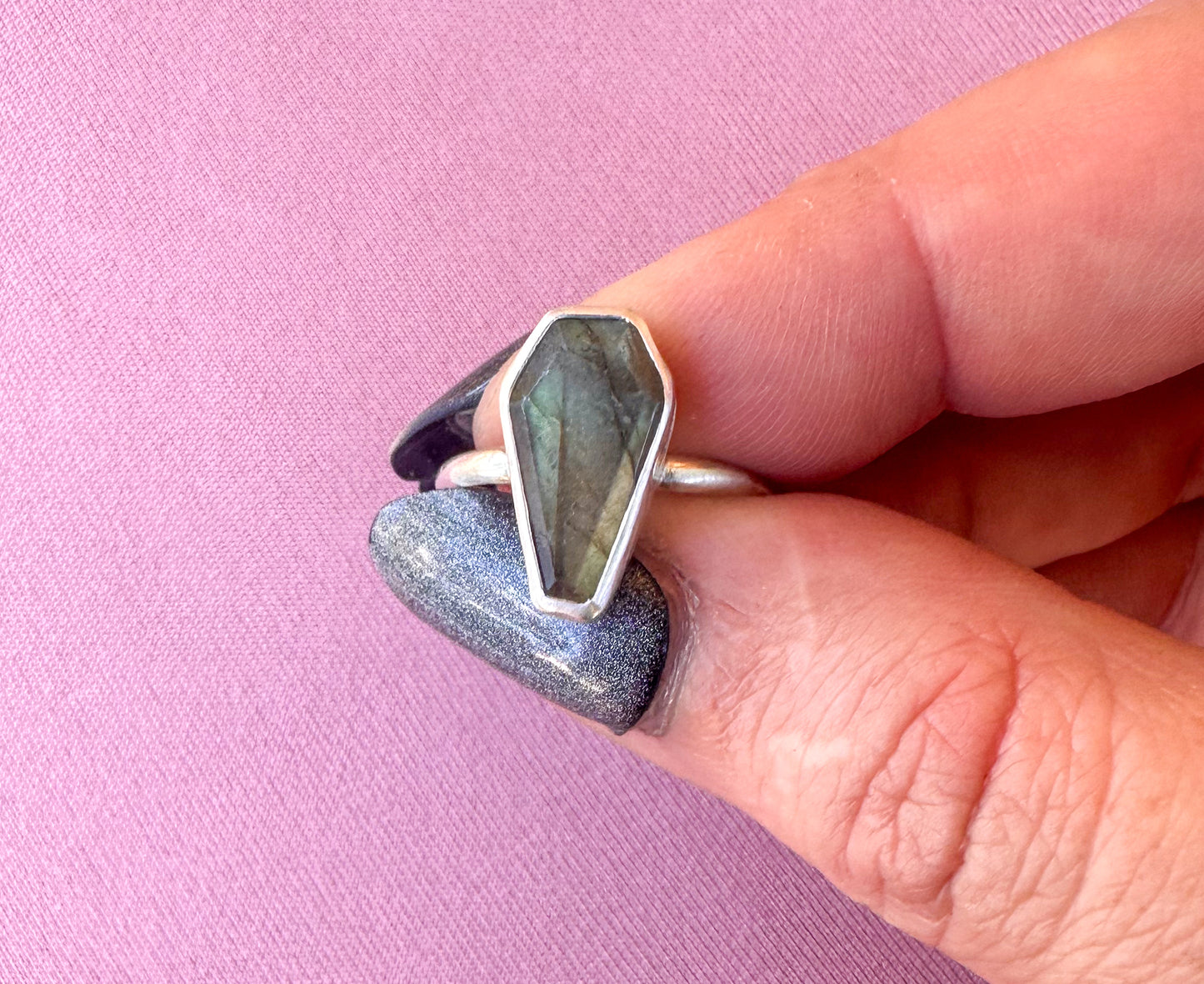 Labradorite Coffin ring Size 7.5