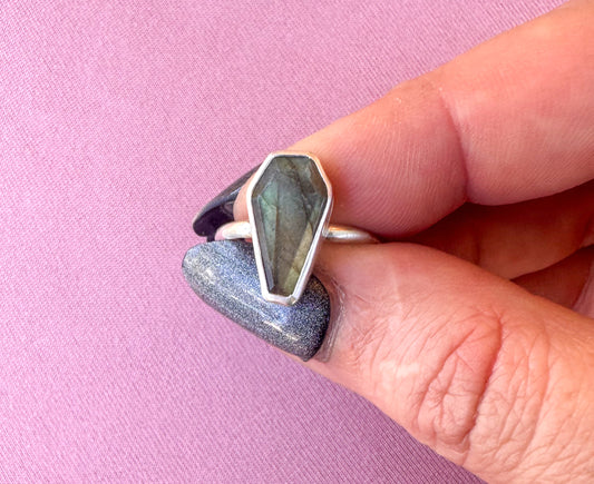 Labradorite Coffin ring Size 7.5