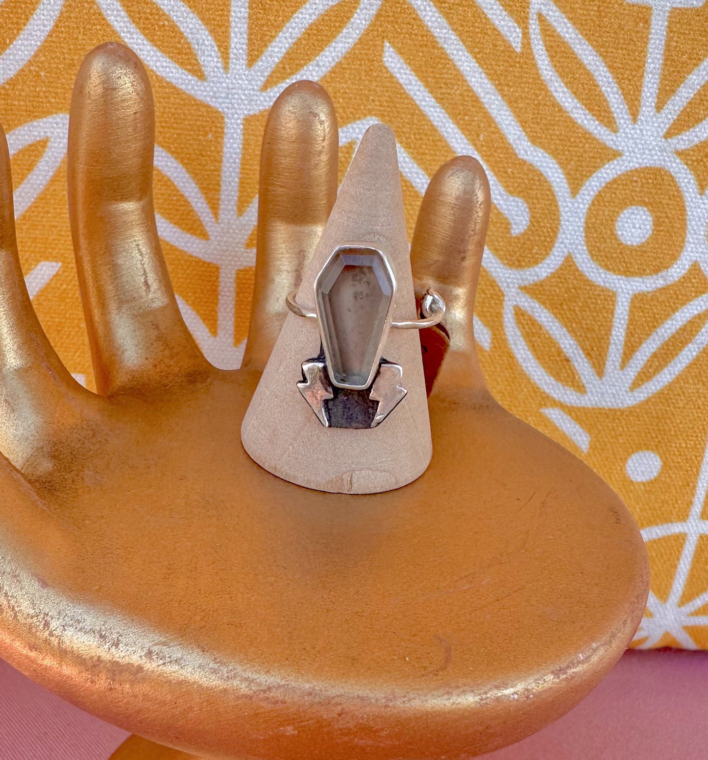 Smokey Quartz Coffin ring Adjustable Size